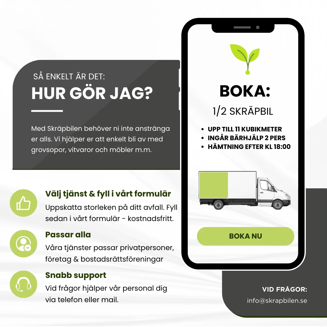 Mobil vy för bokning av trädgårdsröjning och bortforsling av trädgårdsavfall via Skräpbilen.
